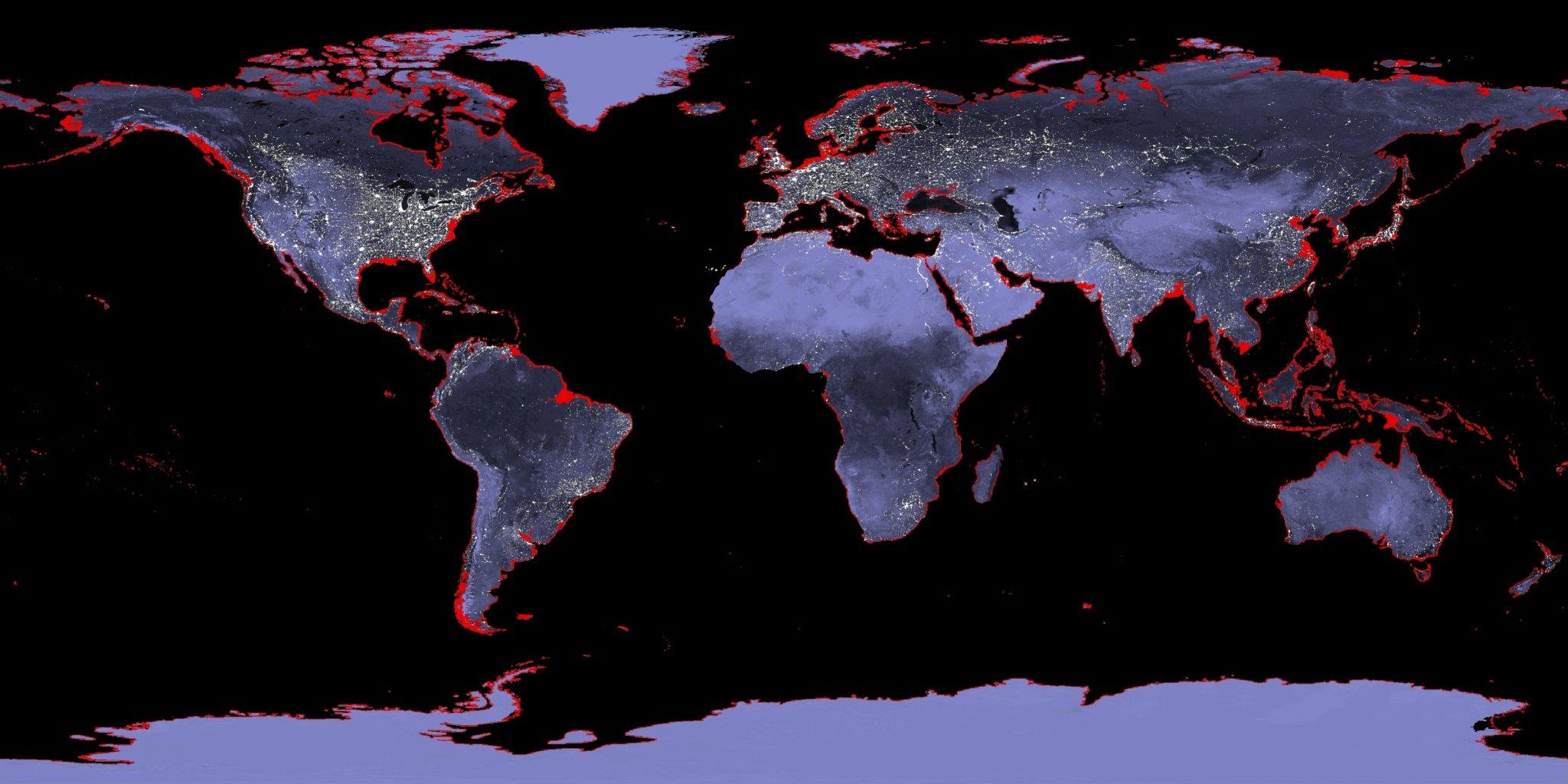 Land lost to a 6-meter sea level rise. © NASA